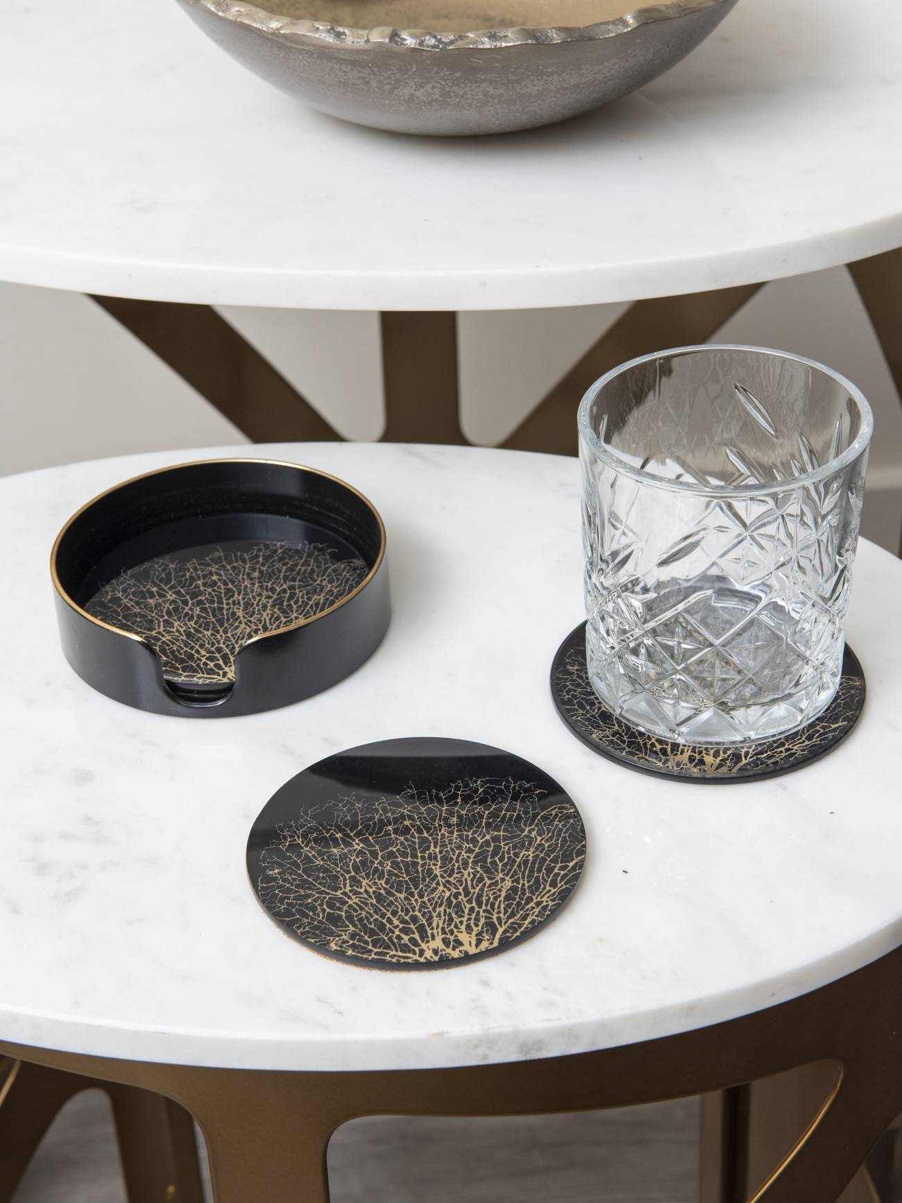 Coral Design Black And Gold Coasters Set Of 4