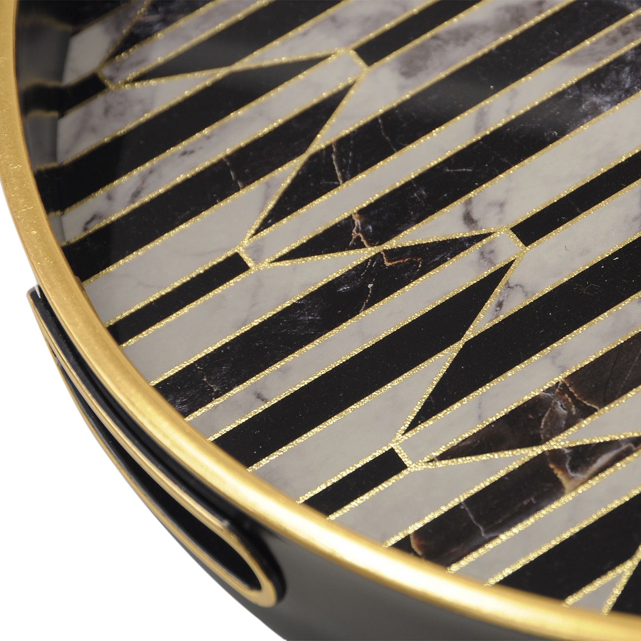 Set of Two Black And Antique Gold Geometric Pattern Trays