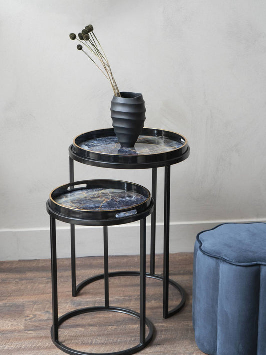 Vesuvius Black and Gold Set of 2 Side Tray Tables