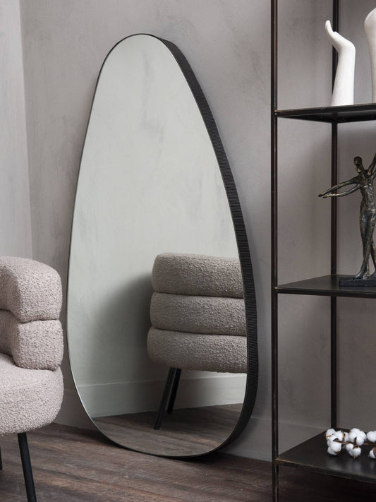 Organic Oversized Metal Framed Mirror Oak Wood Finish