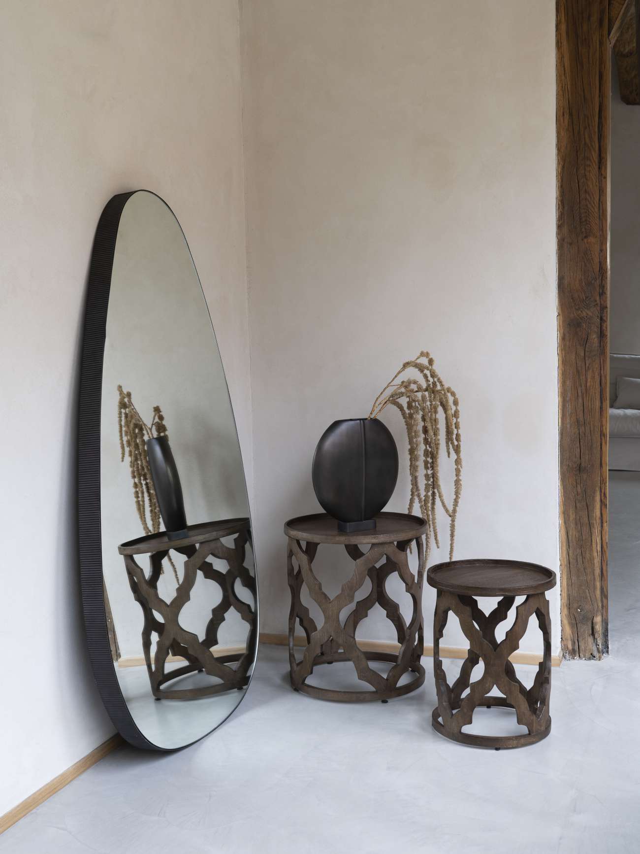 Organic Oversized Metal Framed Mirror Oak Wood Finish