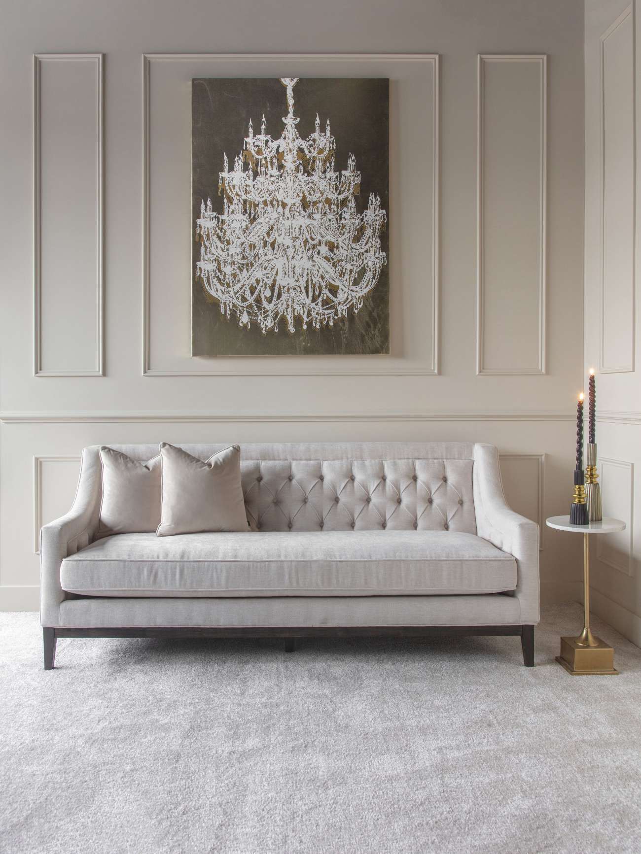 Theodore Buttoned Sofa in Ivory Fabric