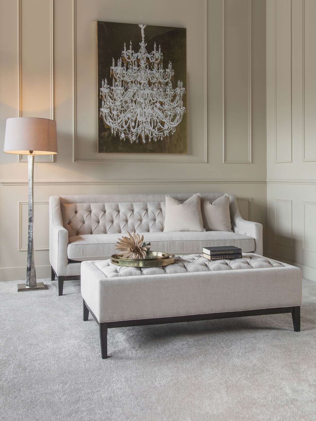 Theodore Buttoned Sofa in Ivory Fabric