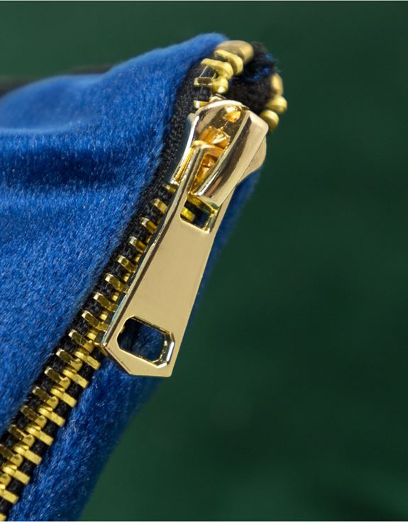 Large Royal Blue Velvet Cushion with Gold Zip Detail