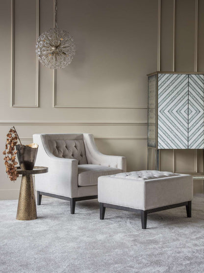 Theodore Buttoned Armchair in Ivory Fabric