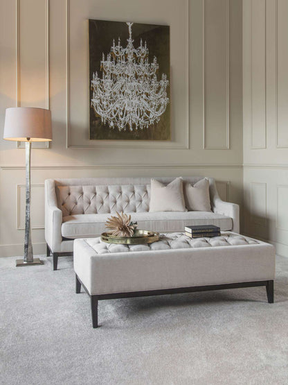 Theodore Buttoned Sofa in Ivory Fabric