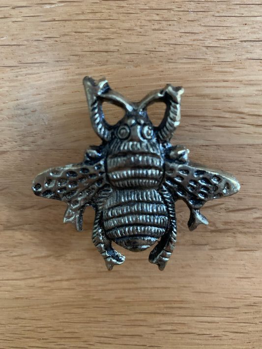 Set of Two Antique Brass Bumble Bee Drawer Knobs size Large