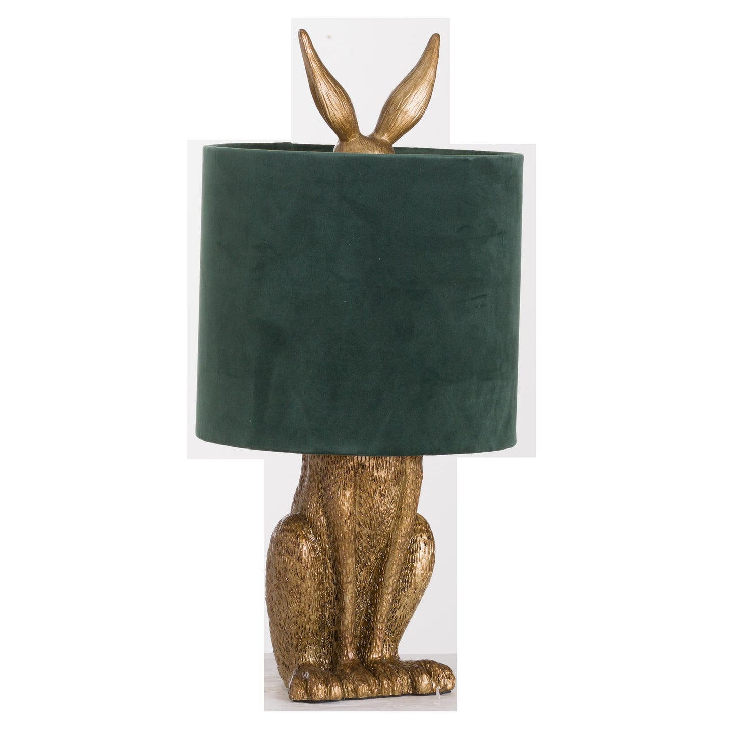 Antique Gold Hare Table Lamp With Green Velvet Shade