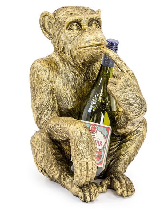 Antiqued Gold Sitting Monkey Bottle Holder