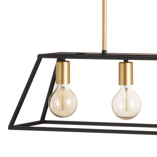 Black And Brass Four Bulb Framed Light