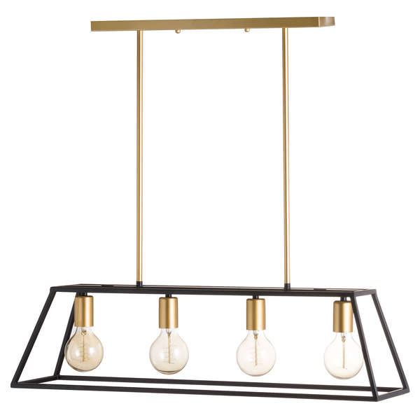 Black And Brass Four Bulb Framed Light