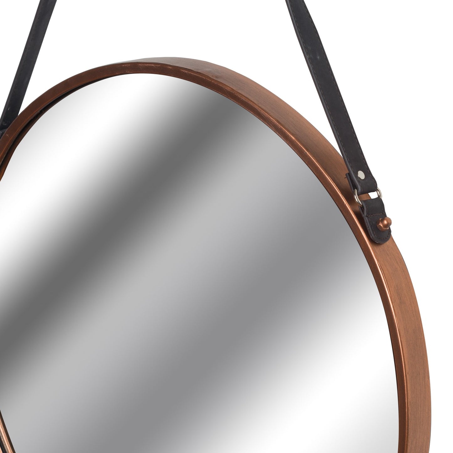 Copper Rimmed Round Hanging Wall Mirror With Black Strap