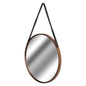 Copper Rimmed Round Hanging Wall Mirror With Black Strap