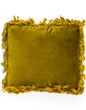 Mustard Yellow Feather Edged Square Velvet Cushion