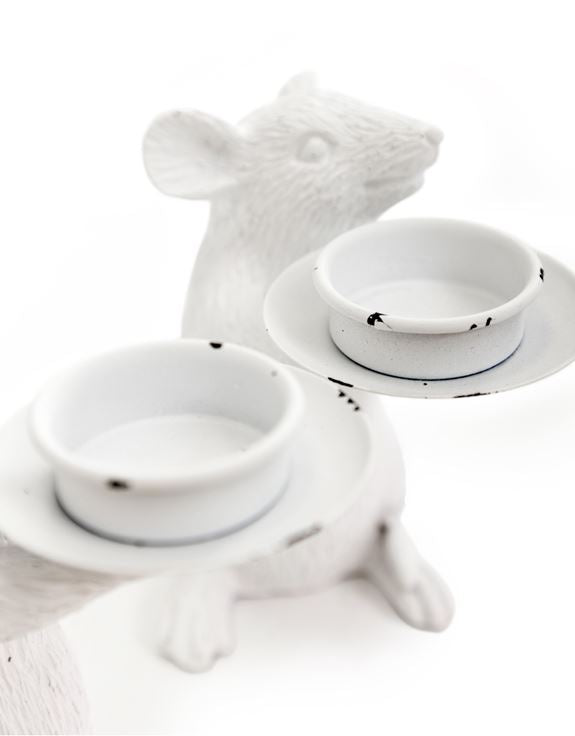 Pair of White Mouse Candle Holders