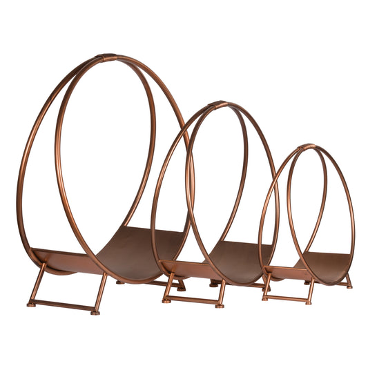 Set Of Three Copper Finished Round Log Display Holders