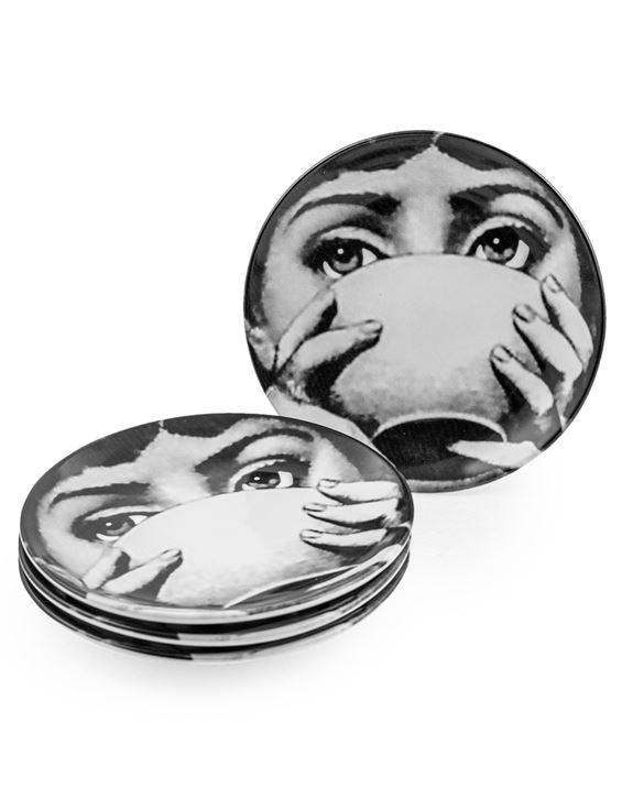 Set of Four Black and White Lady Face 7" Ceramic Plates – Bowl