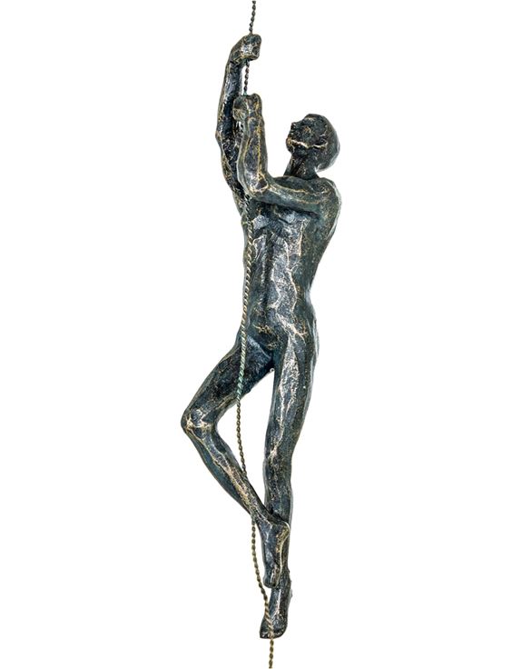 Set of Three Antique Bronze Abseiling Men Wall Figures