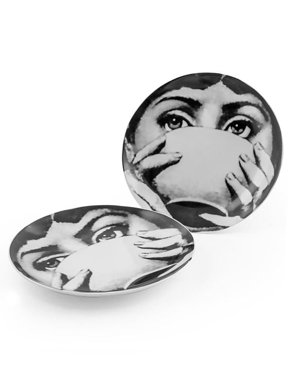 Set of Two Black and White Lady Face 10" Ceramic Plates – Bowl