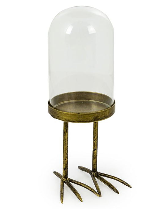 Small Glass Dome on Metal Bird Feet Base